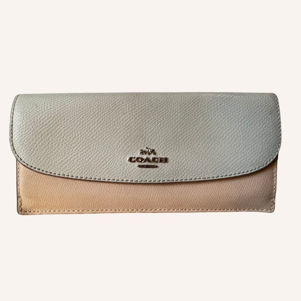 COACH envelope wallet creamsicle peach ivory gold tone EUC